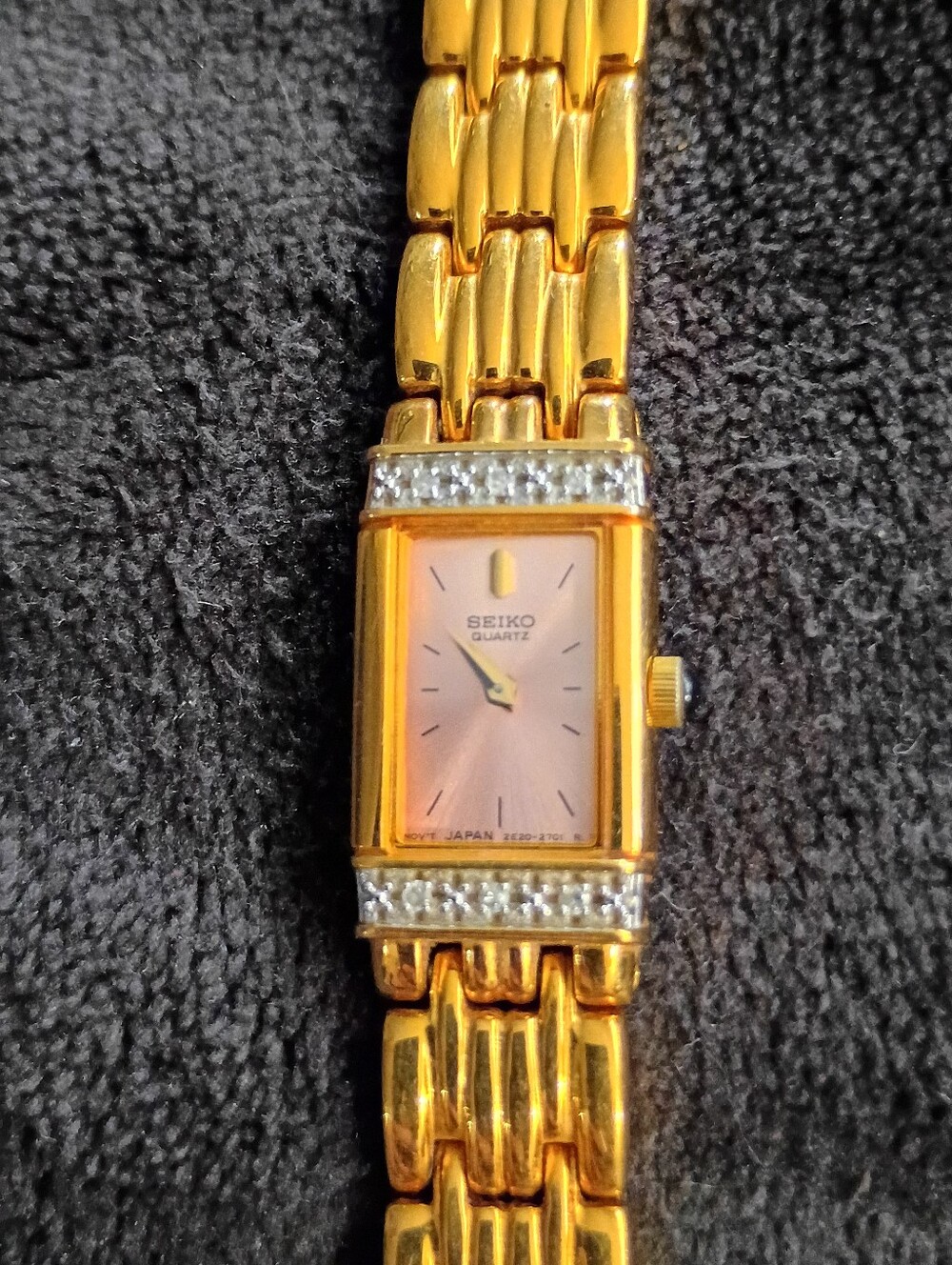 Seiko Gold Tone Women's Bracelet Watch with Pink Dial and Crystal Accents
